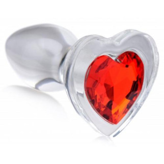Анальна пробка з червоним каменем XR Brands у формі серця, скляна, прозора - Інтернет-магазин спільних покупок ToGether