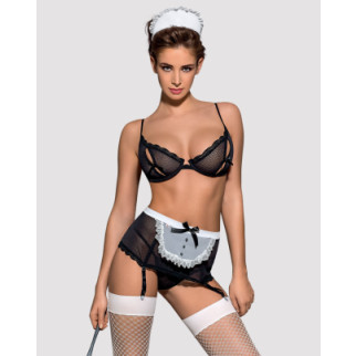 Еротичний костюм покоївки Obsessive Maidme set 5pcs S/M, бюстгальтер, пояс з фартухом, панчохи, стрі - Інтернет-магазин спільних покупок ToGether