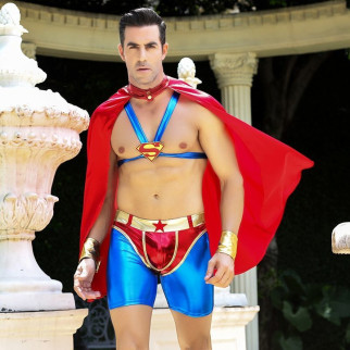 Чоловічий еротичний костюм супермена JSY "Готовий на все Стів" : плащ, портупея, шорти, манжети - Інтернет-магазин спільних покупок ToGether