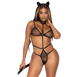 Еротичний костюм кішки Leg Avenue Roleplay Sex Kitten One size Black, боді, вушка, чокер - Інтернет-магазин спільних покупок ToGether