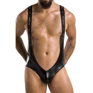 Чоловіче відкрите боді Passion 027 Bruno L/XL Black, під латекс, на шлейках - Інтернет-магазин спільних покупок ToGether