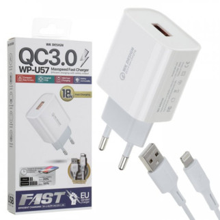 Зарядний пристрій USB з кабелем USB WK Lightning WP-U57-L-White 1 м - Інтернет-магазин спільних покупок ToGether