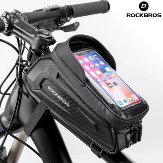 Велосипедна сумка на раму Rockbros B68 1.7L для телефону / водонепроникна велосумка Рокброс, Чорний Карбон - Інтернет-магазин спільних покупок ToGether