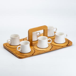 Набір чашок з блюдцями для чаю та кави 6 шт з дерев'яною підставкою - Інтернет-магазин спільних покупок ToGether