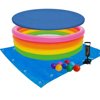 Дитячий надувний басейн Intex 56441-3 «Райдуга», 168 х 46 см, з кульками 10 шт, тентом, підстилкою та насосом - Інтернет-магазин спільних покупок ToGether