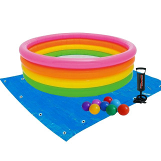 Дитячий надувний басейн Intex 56441-2 «Райдуга», 168 х 46 см, з кульками 10 шт, підстилкою, насосом - Інтернет-магазин спільних покупок ToGether
