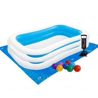 Дитячий басейн Intex 56483-2 «Сімейний», 262 х 175 х 56 см, з кульками 10 шт, підстилкою, насосом - Інтернет-магазин спільних покупок ToGether