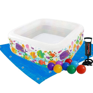 Дитячий надувний басейн Intex 57471-2 «Акваріум», 159 х 159 х 50 см, з кульками 10 шт, підстилкою, насосом - Інтернет-магазин спільних покупок ToGether