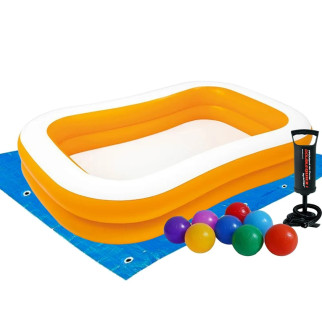 Дитячий надувний басейн Intex 57181-2 «Мандарин», 229 х 147 х 46 см, з кульками 10 шт, підстилкою, насосом - Інтернет-магазин спільних покупок ToGether