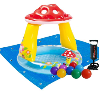 Дитячий надувний басейн Intex 57114-2 «Грибочок», 102 х 89 см, з навісом, кульками 10 шт, підстилкою, насосом - Інтернет-магазин спільних покупок ToGether