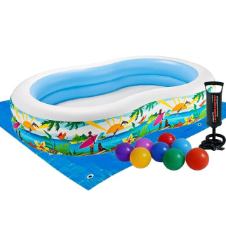 Дитячий надувний басейн Intex 56490-2 «Райська Лагуна», 262 х 160 х 46 см, з кульками 10 шт, підстилкою, - Інтернет-магазин спільних покупок ToGether