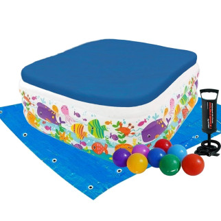 Дитячий надувний басейн Intex 57471-3 «Акваріум», 159 х 159 х 50 см, з кульками 10 шт, тентом, підстилкою, - Інтернет-магазин спільних покупок ToGether