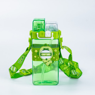 Дитяча пляшка для води із трубочкою 500 мл багаторазова з ремінцем Зелена - Інтернет-магазин спільних покупок ToGether