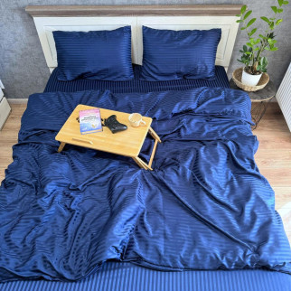 Комплект постільної білизни Однотонний синій зі страйп полісатину, півтораспальний 150 х 215 - Інтернет-магазин спільних покупок ToGether