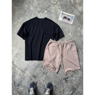 Комплект шорти з рваними швами бежеві + футболка оверсайз чорна RD364/RD372 - Інтернет-магазин спільних покупок ToGether