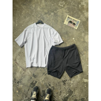 Комплект шорти з рваними швами графіт + футболка оверсайз біла  RD363/RD373 - Інтернет-магазин спільних покупок ToGether