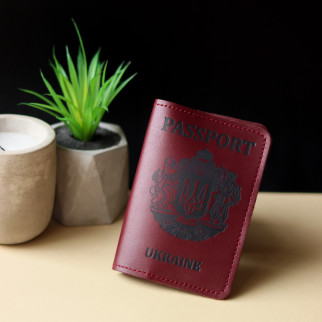 Обкладинка для паспорта "Passport+великий Герб України" бордо з чорним. - Інтернет-магазин спільних покупок ToGether