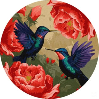 Картина за номерами "Різнокольорові колібрі з фарбами металік" art_selena_ua KHO-R1048 діаметр 39см - Інтернет-магазин спільних покупок ToGether