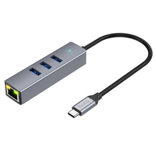 Переходник HUB Hoco HB34 Easy link Type-C Gigabit network adapter (Type-C to USB3.0*3+RJ45) - Інтернет-магазин спільних покупок ToGether