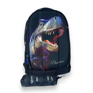 Шкільний рюкзак ZhiHuiShenTong+пенал, напівкаркасний, два відділення, розмір 37*27*15см, чорний з динозавром - Інтернет-магазин спільних покупок ToGether