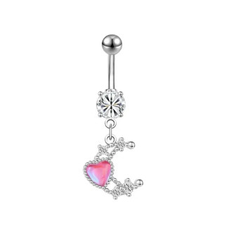 Сережка для пірсингу пупка Місяць з рожевим сердечком Liresmina Jewelry нержавіюча сталь білий фіаніт 4 см - Інтернет-магазин спільних покупок ToGether