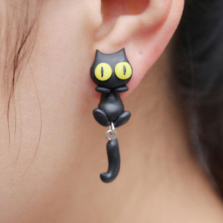 Сережки Liresmina Jewelry новий дизайн ручної роботи 3D Чорний Кіт з жовтими очима сережки гвоздики 5.5 см - Інтернет-магазин спільних покупок ToGether