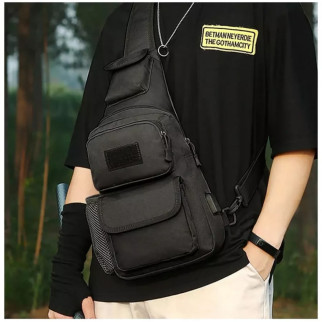 Чоловіча тактична сумка, велика укріплена сумка-слінг через HC-505 чорне плече - Інтернет-магазин спільних покупок ToGether