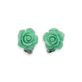 Кліпси сережки дитячі для вух без пробивання вуха Liresmina Jewelry сережки у вигляді квітки Троянда бірюзова - Інтернет-магазин спільних покупок ToGether