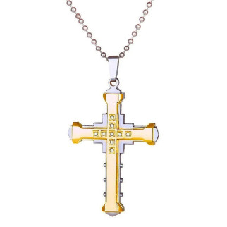 Кулон хрестик підвіска на ланцюжку хрест сріблясто-золотий з фіанітами - Інтернет-магазин спільних покупок ToGether