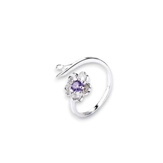 Срібляста безрозмірна каблучка для дівчини каблучка у вигляді Квітки з фіолетовим фіанітом - Інтернет-магазин спільних покупок ToGether