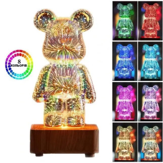 3D-нічник скляний з ефектом феєрверку у формі ведмедика RGB Bearbrick LED Світильник-лампа на 8 кольорів - Інтернет-магазин спільних покупок ToGether