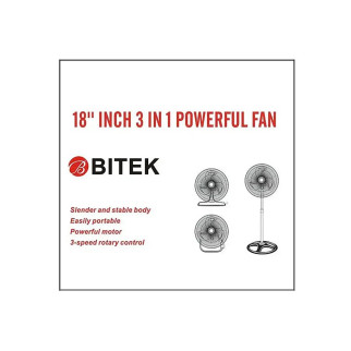 Вентилятор підлоговий BITEK 3 в 1 18" (46 см) 120 Вт 3 метал. лоп. BT-1882 - Інтернет-магазин спільних покупок ToGether