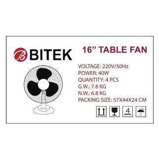 Вентилятор настільний BITEK 16" (40 см) 110 Вт 3 пласт. лоп. білий BT-1610 - Інтернет-магазин спільних покупок ToGether