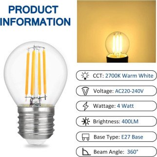 Світлодіодна лампа Akynite G45 E27 з регульованою яскравістю, 4 Вт, теплий білий, 2700 К - Інтернет-магазин спільних покупок ToGether