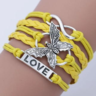 Вінтажний багатошаровий шкіряний браслет з написом Любові та метеликом для жінок ручної роботи жовтий - Інтернет-магазин спільних покупок ToGether