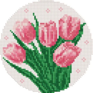 Алмазна мозаїка "Ніжні тюльпани" на круглому підрамнику d19см, термопакет, ТМ Ідейка, Україна - Інтернет-магазин спільних покупок ToGether