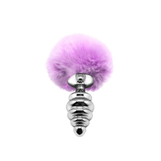 Металева анальна пробка Кролячий хвостик Alive Fluffy Twist Plug M Purple, діаметр 3,4 см - Інтернет-магазин спільних покупок ToGether