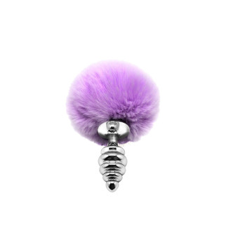 Металева анальна пробка Кролячий хвостик Alive Fluffy Twist Plug S Purple, діаметр 2,9 см - Інтернет-магазин спільних покупок ToGether