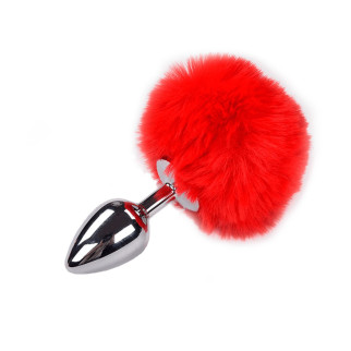Металева анальна пробка Кролячий хвостик Alive Fluffy Plug M Red, діаметр 3,4 см - Інтернет-магазин спільних покупок ToGether