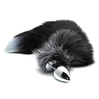 Металева анальна пробка Лисячий хвіст Alive Black And White Fox Tail L, діаметр 3,9 см - Інтернет-магазин спільних покупок ToGether