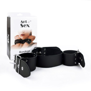 Нашийник з наручниками із натуральної шкіри Art of Sex - Bondage Collar with Handcuffs - Інтернет-магазин спільних покупок ToGether