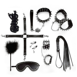BDSM-набір Art of Sex – Spikes BDSM Set Leather, 10 предметів, чорний, натуральна шкіра - Інтернет-магазин спільних покупок ToGether