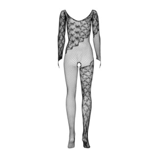 Бодістокінг Obsessive Bodystocking F210 S/M/L black, рукава-мітенки, сітка, кольорове мереживо - Інтернет-магазин спільних покупок ToGether