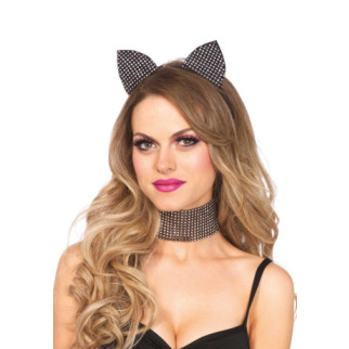 Набір кішечки зі стразами Leg Avenue Cat ear headband & choker set, широкий чокер та вушка - Інтернет-магазин спільних покупок ToGether