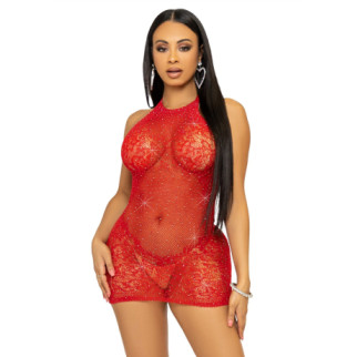 Сукня-сітка зі стразами Leg Avenue Rhinestone halter mini dress Red, відкрита спина, one size - Інтернет-магазин спільних покупок ToGether