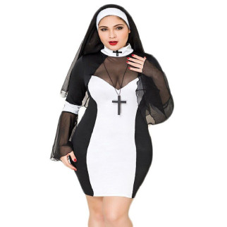 Еротичний костюм черниці JSY «Грішниця Лола» Plus Size Black, сукня, хрест, апостольник - Інтернет-магазин спільних покупок ToGether