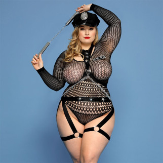 Еротичний костюм поліціянтки JSY «Зухвала Сюзі» Plus Size, Black, рукави, нунчаки, ремені, ланцюги - Інтернет-магазин спільних покупок ToGether