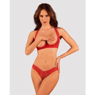 Комплект білизни Obsessive Lacelove cupless 2-pcs set XS/S Red, відкритий доступ, відкриті груди - Інтернет-магазин спільних покупок ToGether