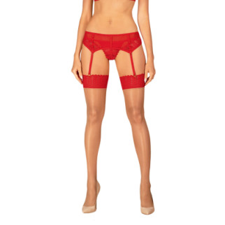 Панчохи Obsessive Ingridia stockings XS/S, бежеві з червоною резинкою - Інтернет-магазин спільних покупок ToGether
