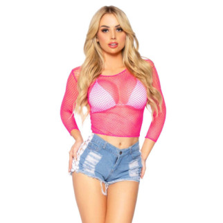 Сітчастий топ Leg Avenue Long Sleeves T-Shirts Neon Pink, One Size - Інтернет-магазин спільних покупок ToGether